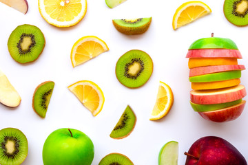 apple,lemon, kiwi,set of fruits isolated on white background