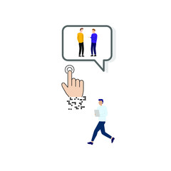 Set of flat cartoon character isolated with two people and speech bubble, man and mouse pointer