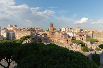 Fototapeta na wymiar Panoramic view of city Rome with Trajan's Market and Roman forum