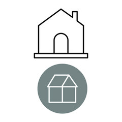 Set of vector icons with house with pipe and house in gray frame