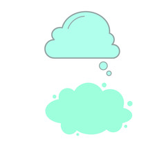 Set of simple icons with speech bubble and cloud of blue color