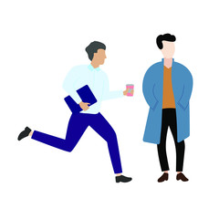 Set of flat cartoon characters isolated with man running, man in a raincoat