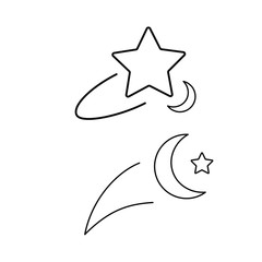 Set of icons with stars and crescent on a white background