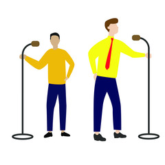 Set of flat cartoon characters isolated with man with microphone.