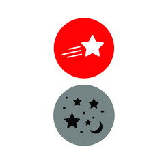 Set of simple vector icons with stars and crescent in a round frame on a white background.