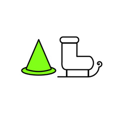  Set of simple vector icons with road fence and santa claus skates