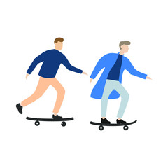 Obraz premium Set of flat cartoon characters isolated with two young people on skateboards