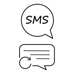 Set of simple vector icons with speech bubble and arrow and speech bubble sms logo