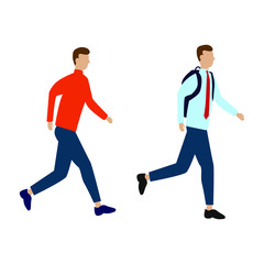 Fototapeta na wymiar Set of flat cartoon characters isolated with two people walking