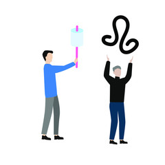 Set of flat cartoon characters isolated with man and marshmallow and man and zodiac sign Leo.