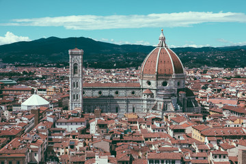 Aerial panoramic view of Florence city and Cattedrale di Santa Maria del Fiore