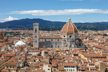 Aerial panoramic view of Florence city and Cattedrale di Santa Maria del Fiore