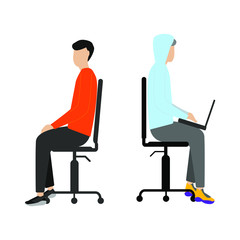  Set of flat cartoon characters isolated with man on chair, man on chair with laptop