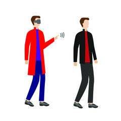  Set of flat cartoon characters isolated with man wearing virtual reality glasses, man stands.