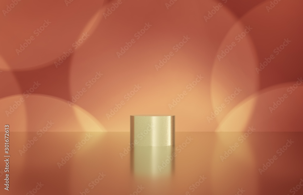 Poster empty cylinder box with bokeh background. luxury cosmetic product display scene. 3d render.