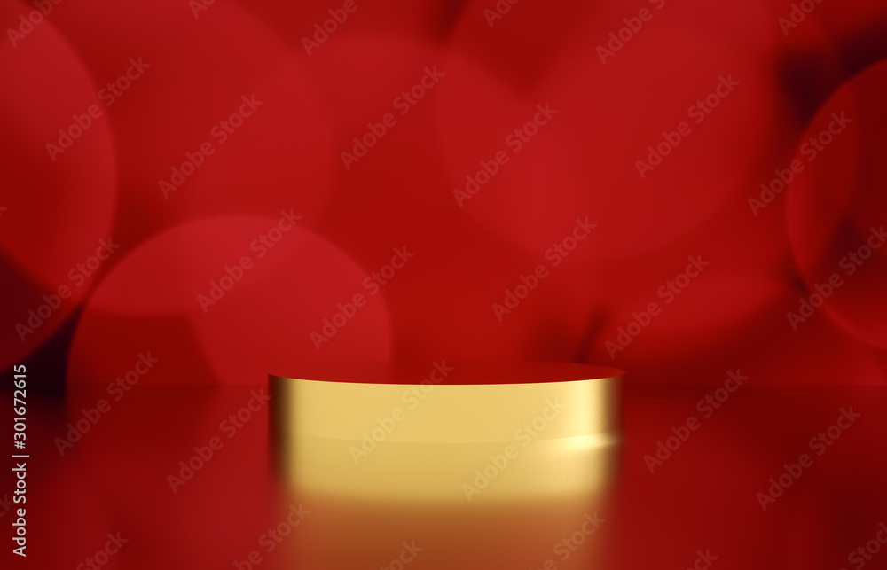 Poster empty cylinder box with bokeh background. luxury cosmetic product display scene. 3d render.