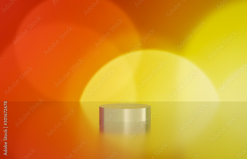 Poster empty cylinder box with bokeh background. luxury cosmetic product display scene. 3d render.