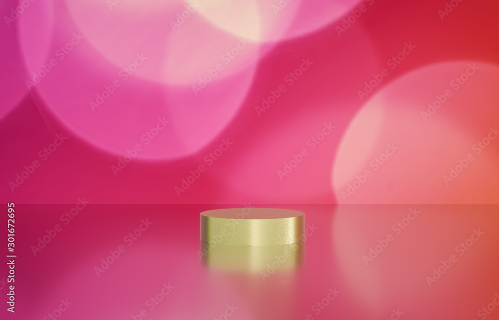 Poster empty cylinder box with bokeh background. luxury cosmetic product display scene. 3d render.