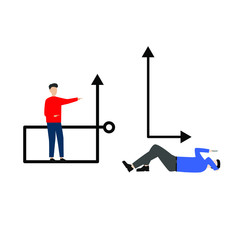 Set of flat cartoon characters isolated with man and curved arrows