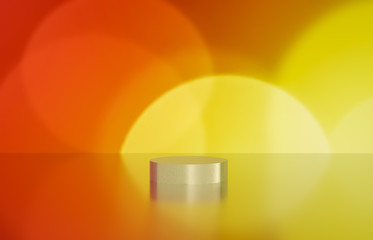 Empty cylinder box with bokeh background. Luxury cosmetic product display scene. 3d render.