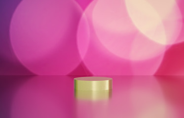 Empty cylinder box with bokeh background. Luxury cosmetic product display scene. 3d render.