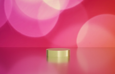 Empty cylinder box with bokeh background. Luxury cosmetic product display scene. 3d render.