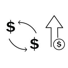 Set of simple icons with dollar growth and exchange of dollars