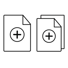 Set of simple icons with add document, document and plus sign