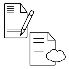 Fototapeta premium Set of vector icons with papers with pen and cloud