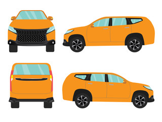 Set of orange suv car view on white background,illustration vector,Side, front, back