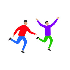 Set of flat cartoon character isolated with two people running