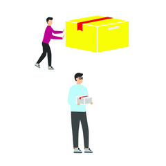 Set of flat cartoon character isolated with man with box.