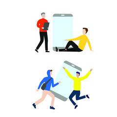 Set of flat cartoon character isolated with two people and a smartphone