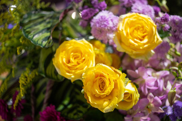 A bouquet of fresh blooming yellow rose