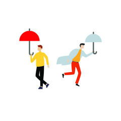 Fototapeta premium Set of flat cartoon character isolated with two people with umbrella
