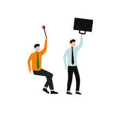 Set of flat cartoon character isolated with man with magic wand, man with a suitcase