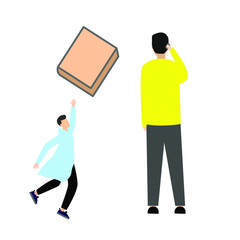  Set of flat cartoon character isolated with man and box, man from the back