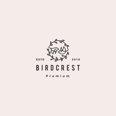 bird leaf crest logo hipster retro vintage vector icon illustration for branding or wedding invitation
