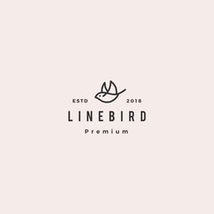 flying bird logo hipster retro vintage line outline monoline vector icon illustration