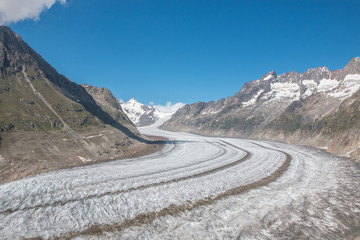 Panorama of mountains scene, walk through the great Aletsch Glacier