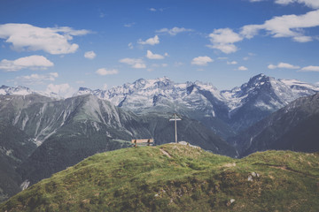 Fototapeta premium Panorama of mountains scene in national park Switzerland