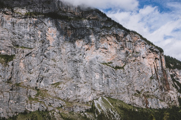 View valley of waterfalls in national park of city Lauterbrunnen, Switzerland