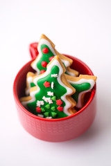 Christmas shortbread trees cookies with coloured  sprinkles