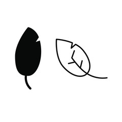 Set of vector icons with black and white leaf with tree.