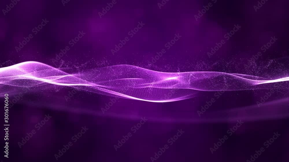 Poster digital particles wave flow with bokeh abstract motion background concept