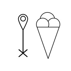 Set of simple icons with label on the map and ice cream