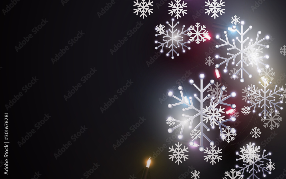 Aufkleber merry christmas and happy new year banner. abstract silver snowflakes and color light on dark backgr