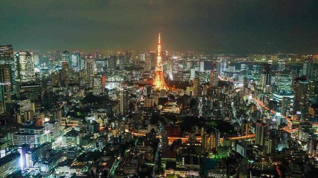 timelapse Tokyo Tower with city in Japan