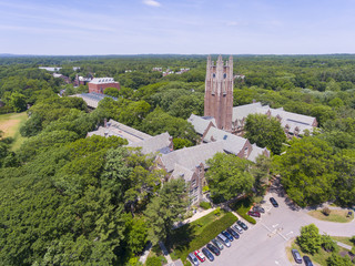 Fototapeta na wymiar Aerial view of Wellesley College Green Hall in Wellesley, Massachusetts, USA.