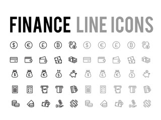 Finance and payment method vector line icon set